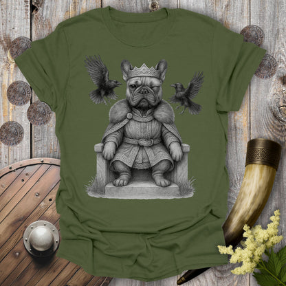 Military Green T-shirt with Odin Aesir Bulldog Graphic and two ravens.