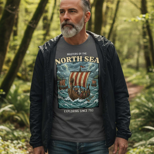 T-Shirt Masters of the North Sea - Exploring since 793 Viking Adventure T-shirt Unisex size S M L XL 2XL