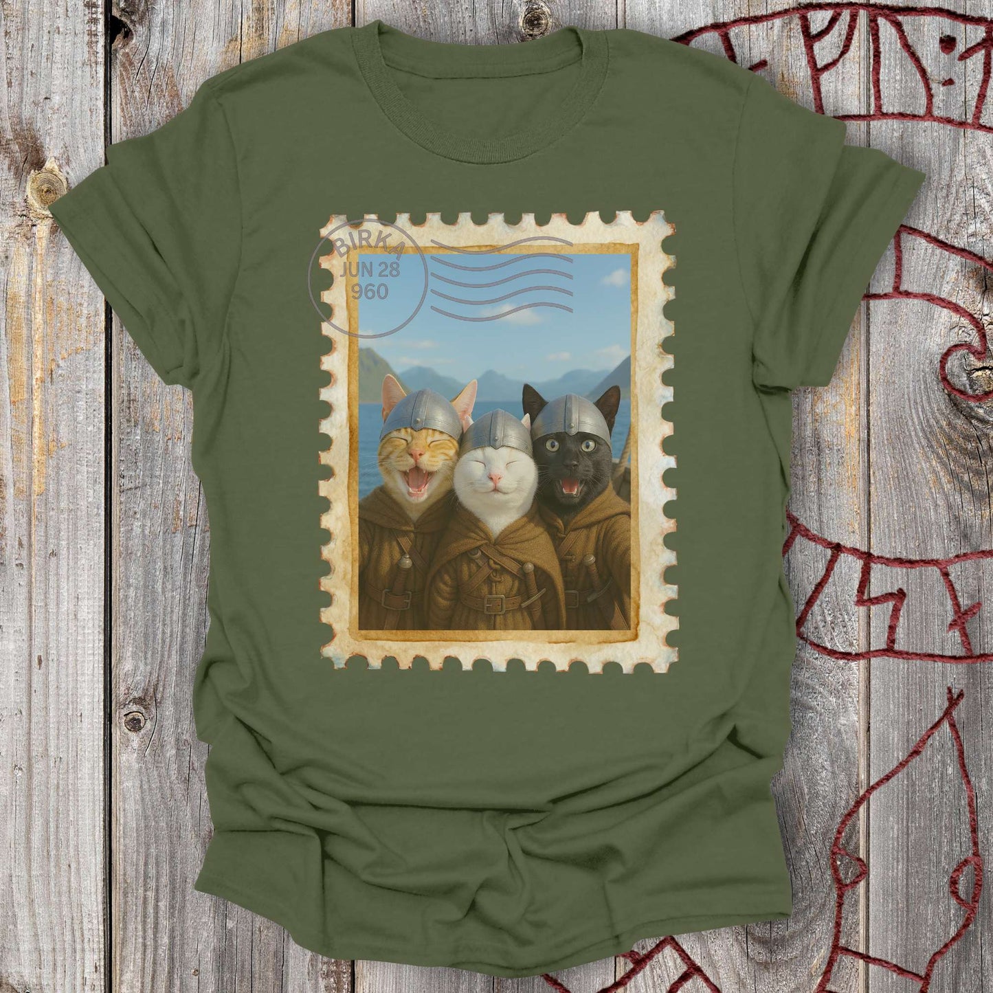 Viking Selfie Cats on a Longship T-Shirt
