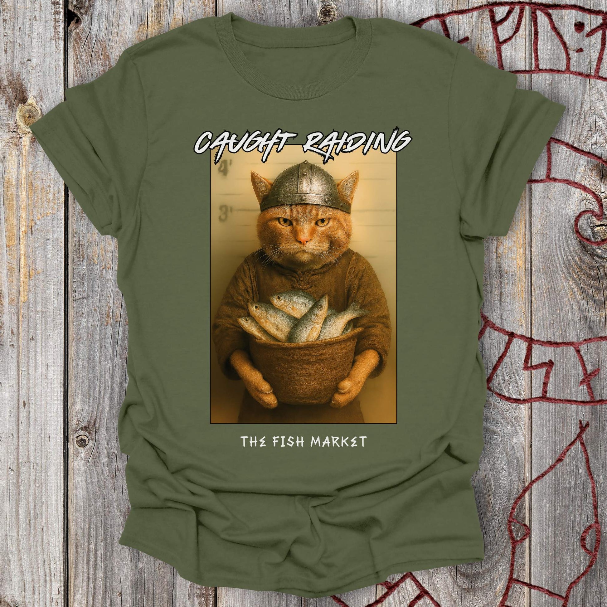 T-Shirt Caught Raiding the Fish Market - Viking Cat T-Shirt Unisex size S M L XL 2XL