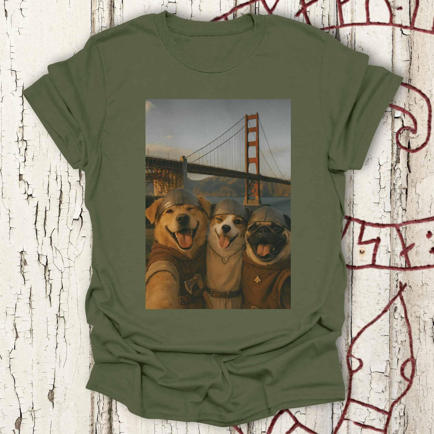 Viking Dogs Retro Selfie Photo Style - Golden Gate Bridge T-shirt NEW!