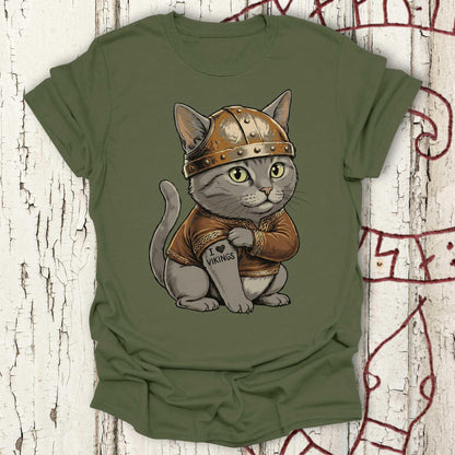 Viking Cat with Tattoo "I Love Vikings" - T-shirt NEW!