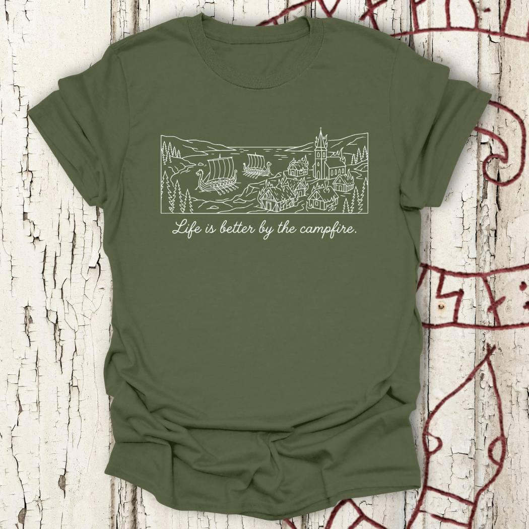 Life is Better by the Campfire - Funny Viking Minimalist T-shirt