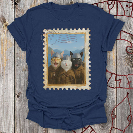 Viking Selfie Cats on a Longship T-Shirt