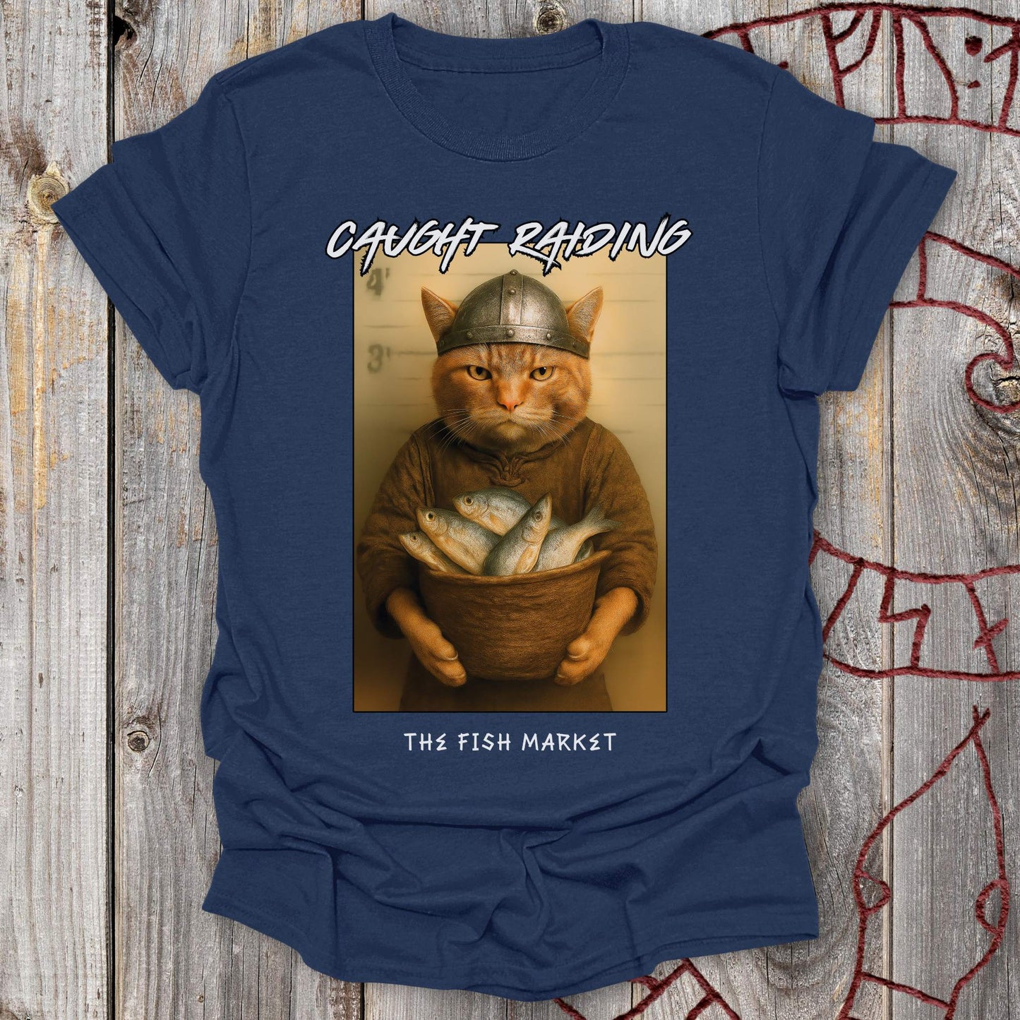 T-Shirt Caught Raiding the Fish Market - Viking Cat T-Shirt Unisex size S M L XL 2XL