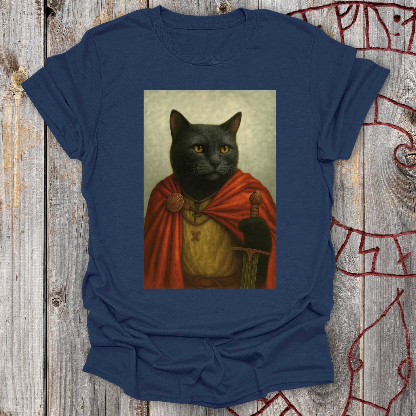 Black Viking Cat Portrait T-Shirt