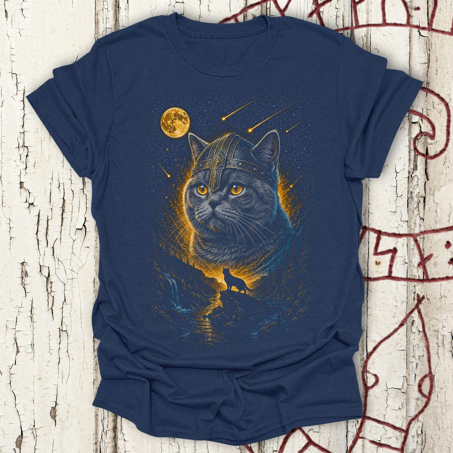 British Shorthair Howling at the Moon Viking T-shirt NEW!