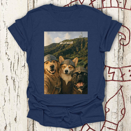 Viking Dogs Retro Selfie Photo Style - Hollywood Sign T-shirt NEW!