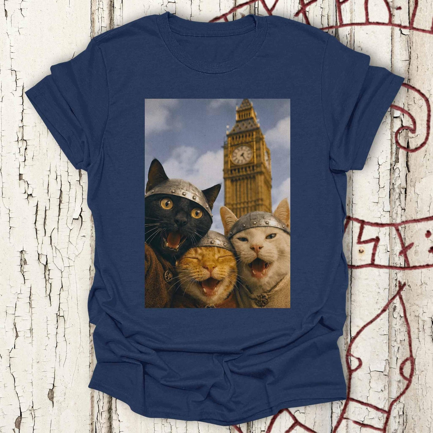 Viking Cats Retro Selfie Photo Style - Big Ben London UK T-shirt
