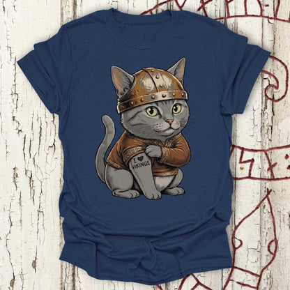 Viking Cat with Tattoo "I Love Vikings" - T-shirt NEW!