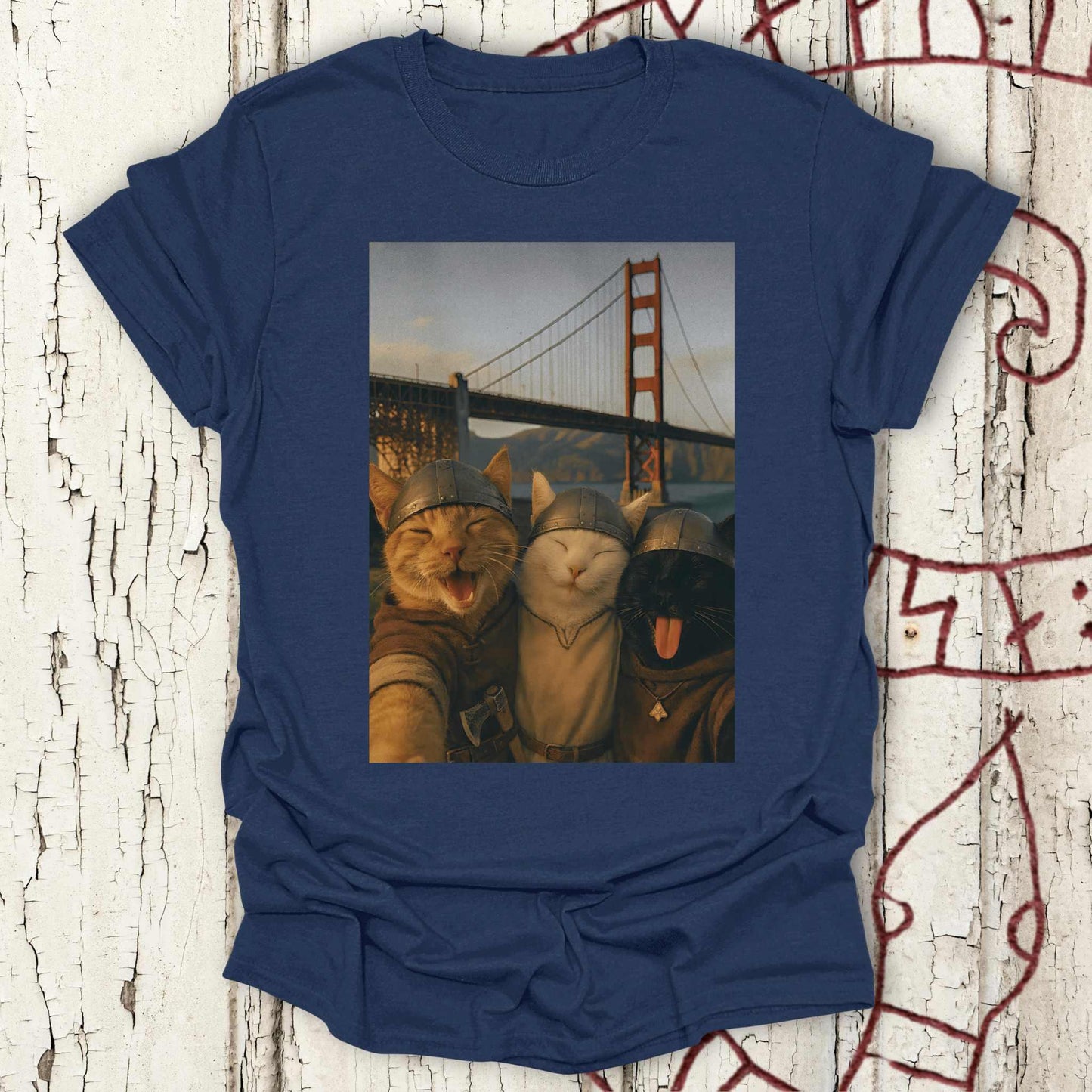 Viking Cats Retro Selfie Photo Style - Golden Gate Bridge T-shirt
