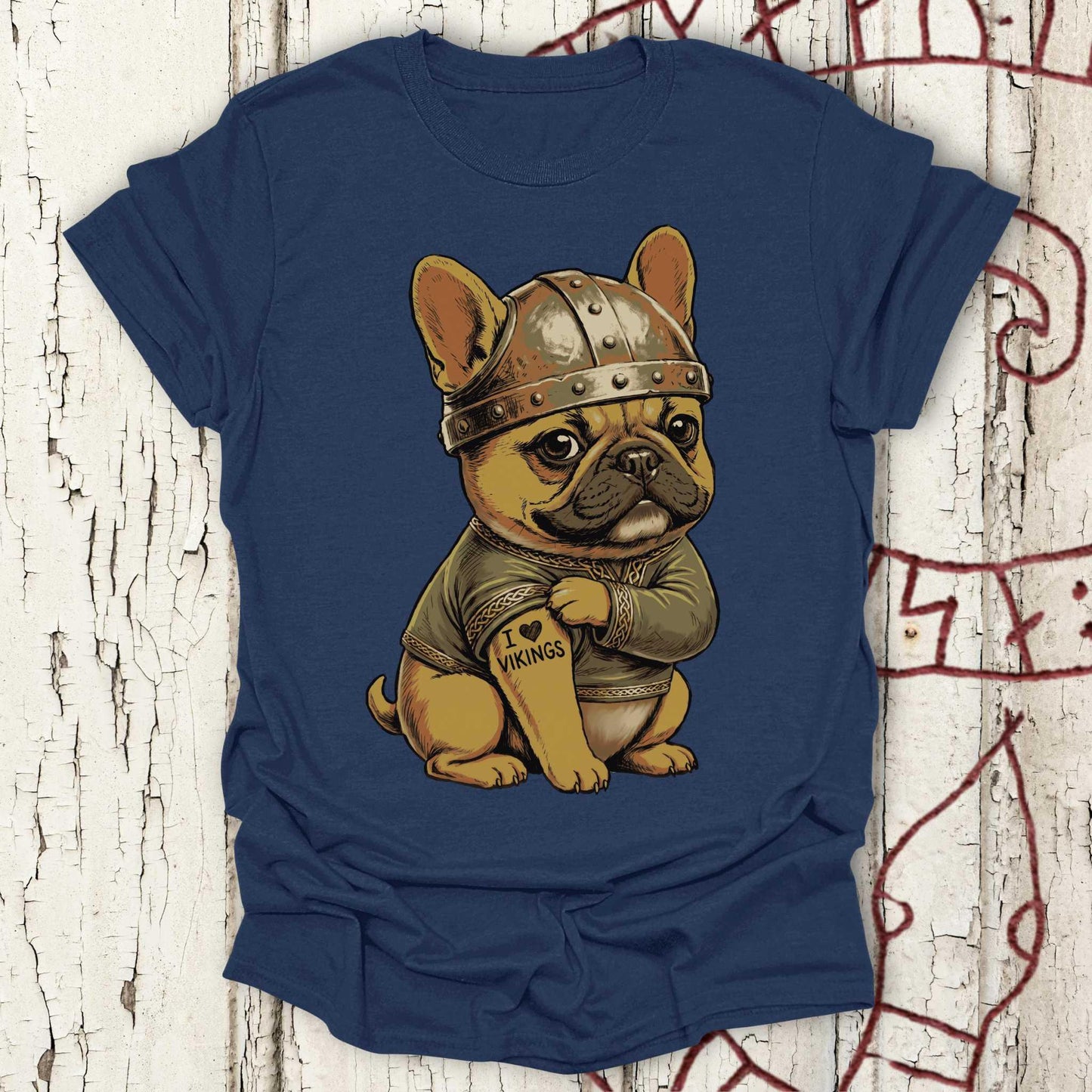 Viking Bulldog with Tattoo - I Love Vikings - T-shirt NEW!