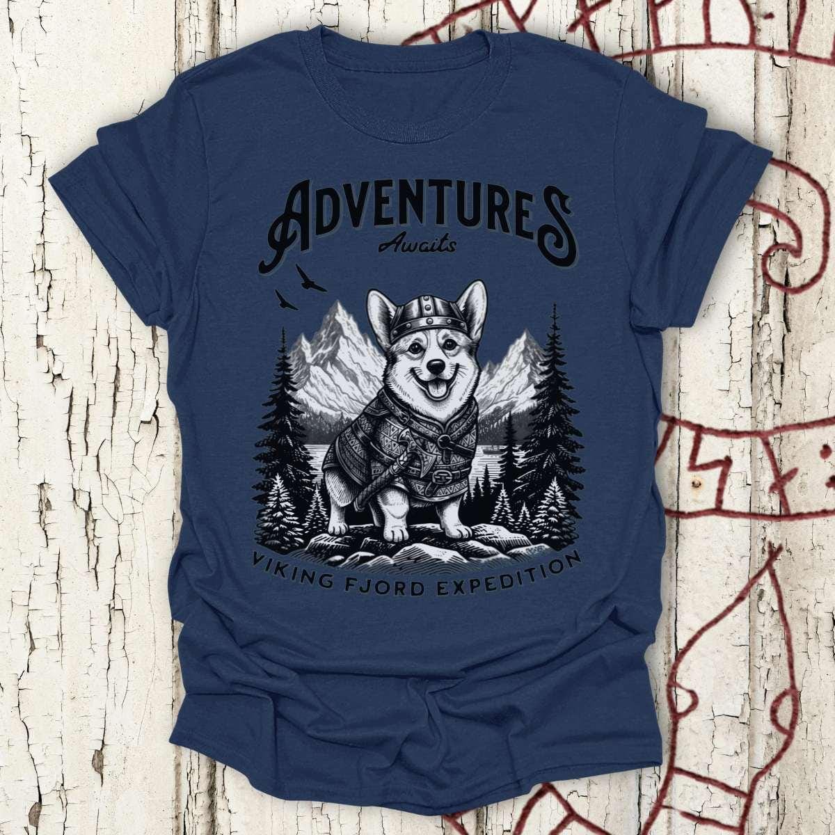 T-Shirt Adventure Awaits - Viking Fjord Expedition Corgi T-shirt Unisex size S M L XL 2XL