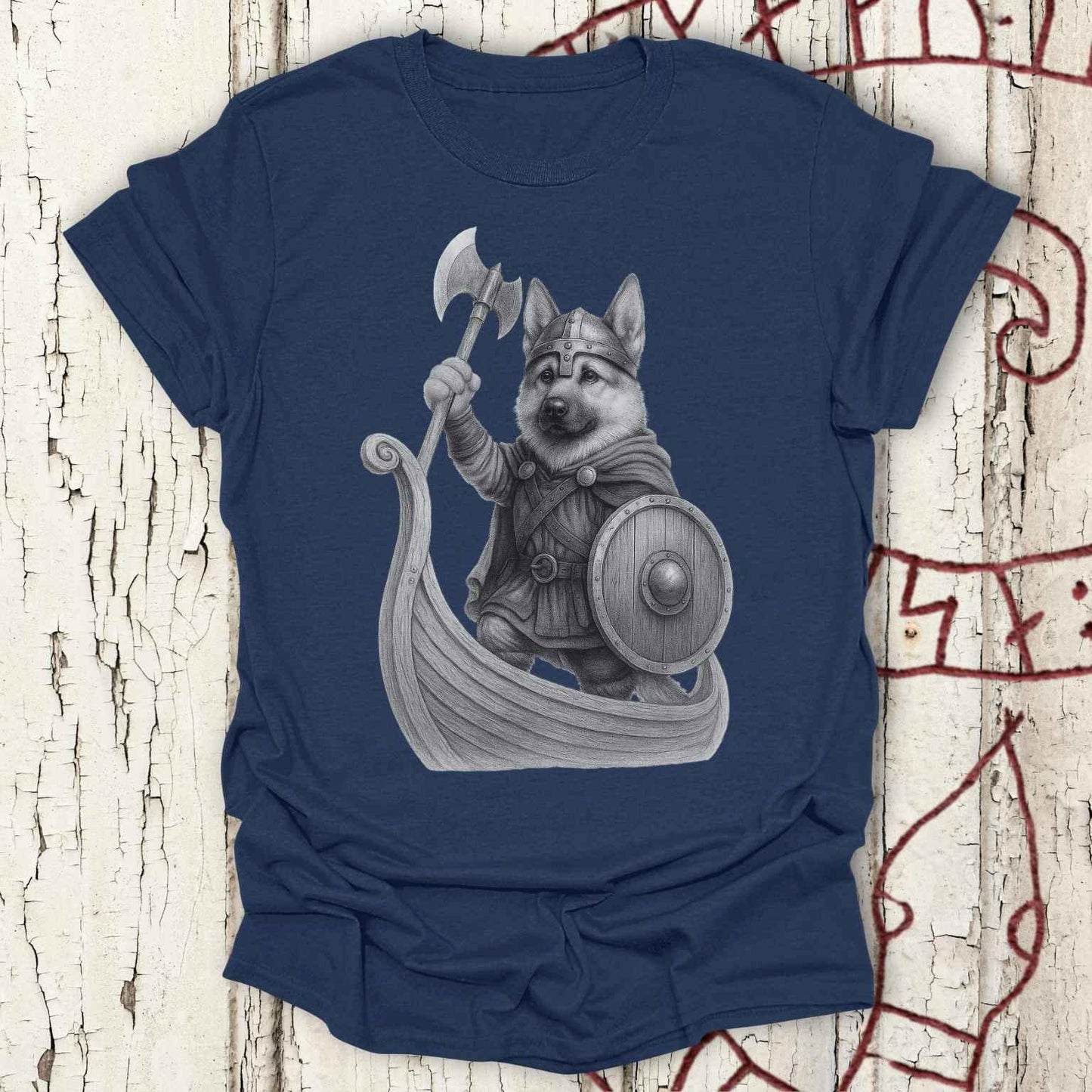 German Shepherd in a Longship T-shirt