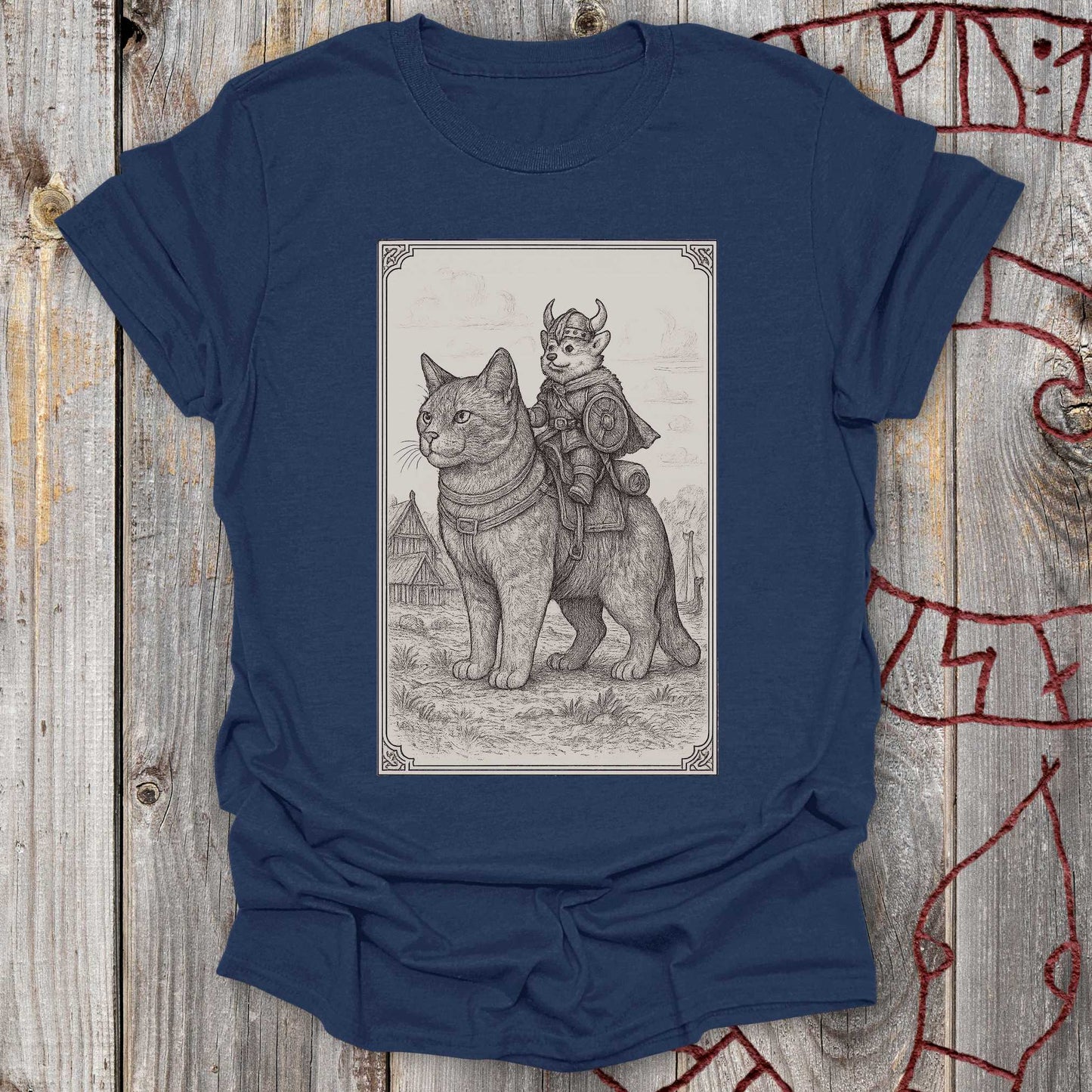 Medieval Cat With Small Viking Corgi – T-Shirt