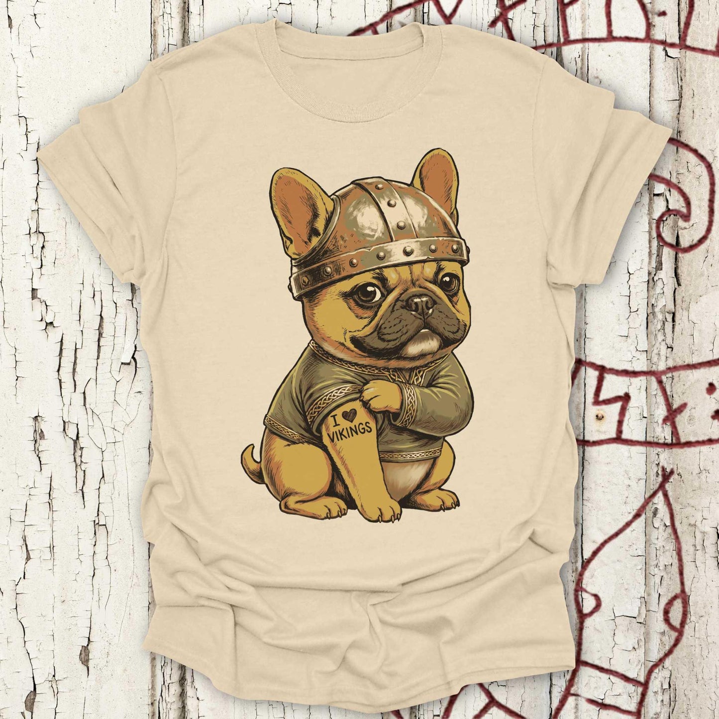 Viking Bulldog with Tattoo - I Love Vikings - T-shirt NEW!