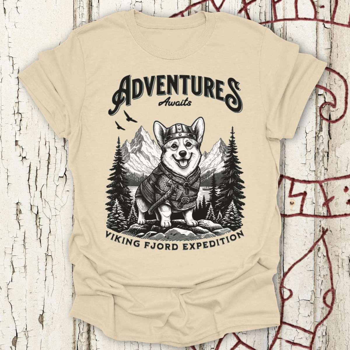 T-Shirt Adventure Awaits - Viking Fjord Expedition Corgi T-shirt Unisex size S M L XL 2XL