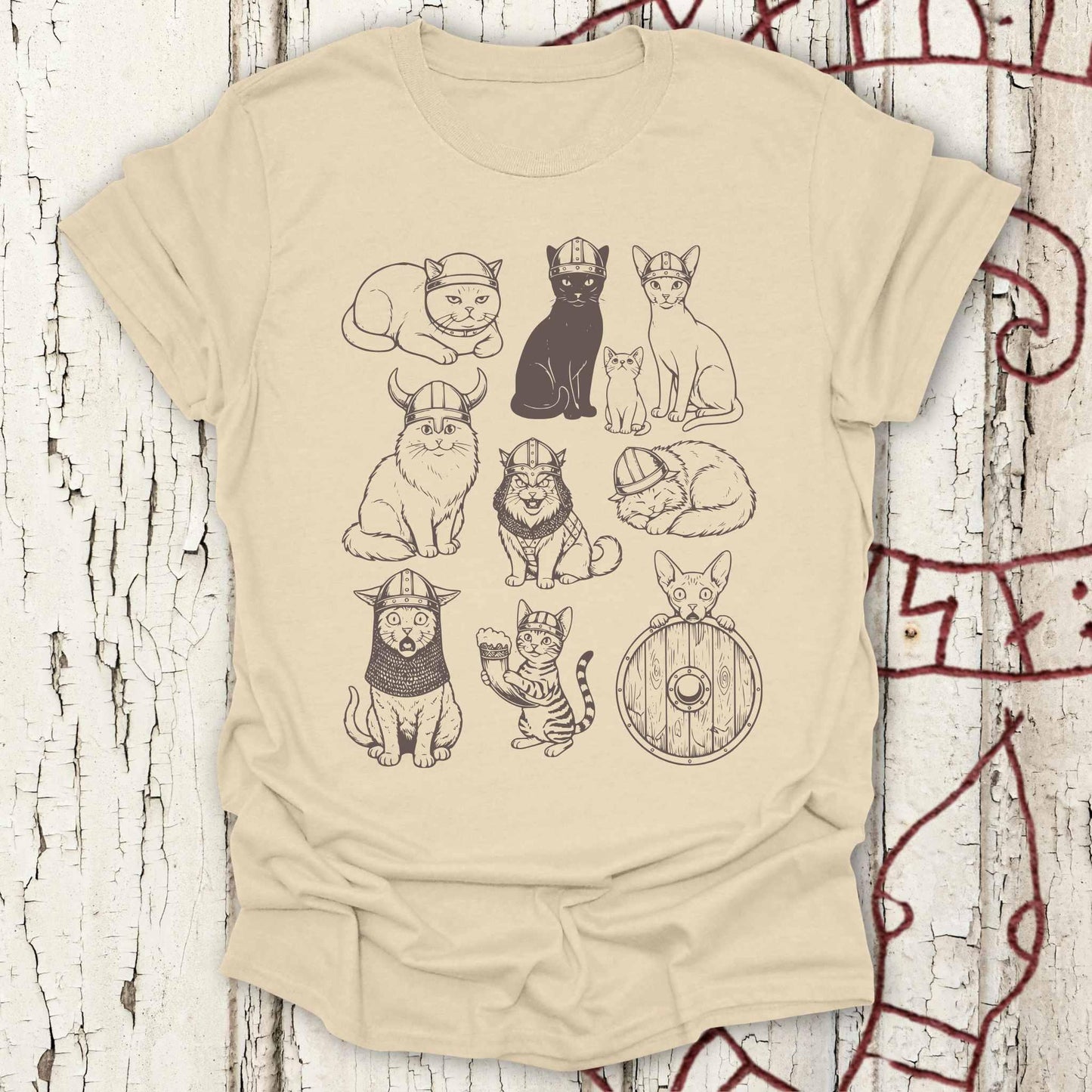 Vintage 90s Tattoo Style - Viking Cats & Kitten T-shirt