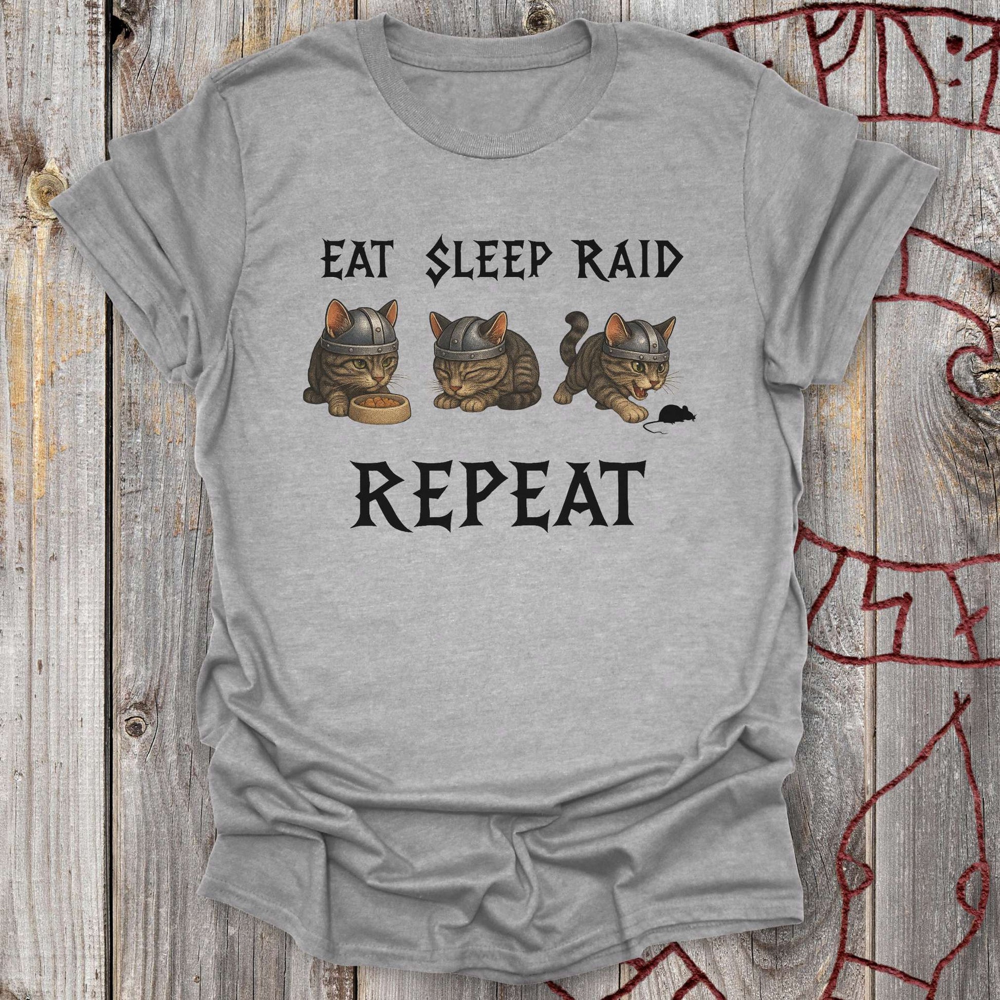 T-Shirt Eat Sleep Raid Repeat - Viking Cat T-shirt Unisex size S M L XL 2XL