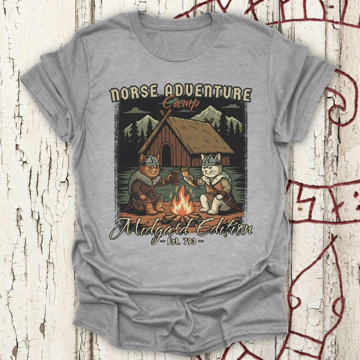 T-Shirt Norse Adventure Camp - Midgard Edition Cat T-shirt Unisex size S M L XL 2XL
