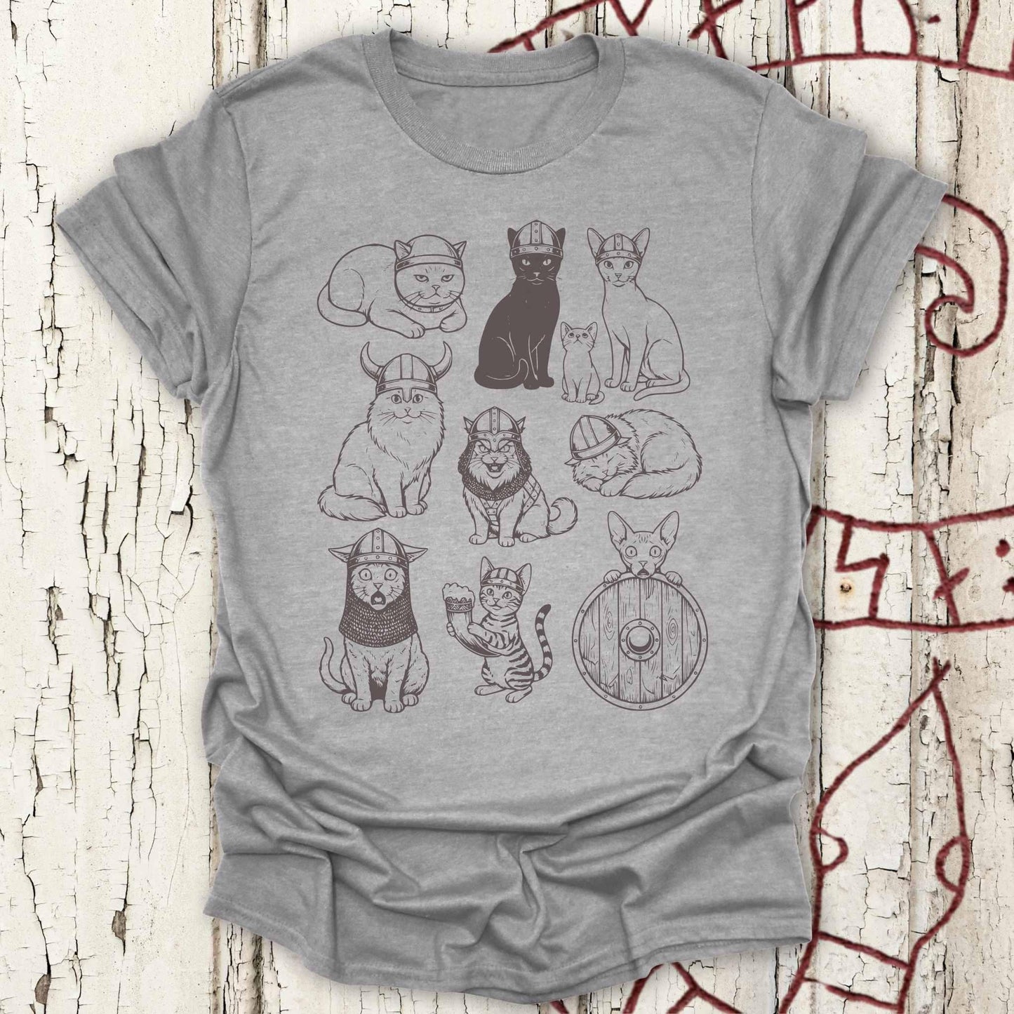 Vintage 90s Tattoo Style - Viking Cats & Kitten T-shirt