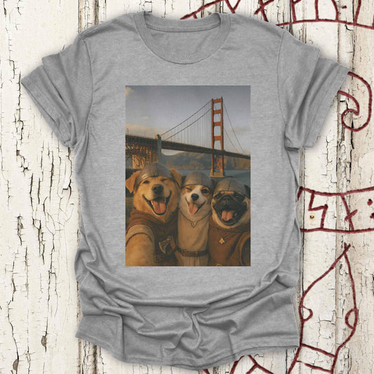 Viking Dogs Retro Selfie Photo Style - Golden Gate Bridge T-shirt NEW!