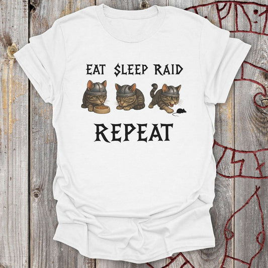 Eat Sleep Raid Repeat Viking Cat T-shirt