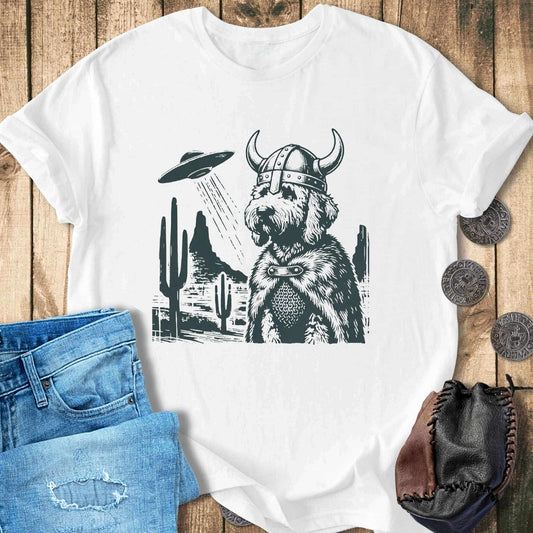 Goldendoodle Viking and UFO T-shirt