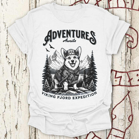 T-Shirt Adventure Awaits - Viking Fjord Expedition Corgi T-shirt Unisex size S M L XL 2XL