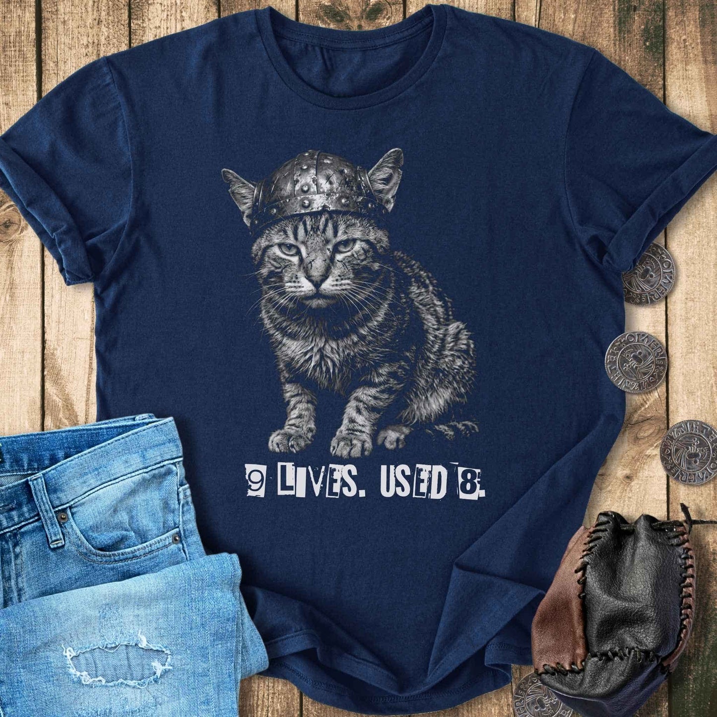 T-Shirt 9 Lives Used 8 - Ransome Note Viking Cat T-shirt Unisex Sizes S-2XL Funny Shirt Gift