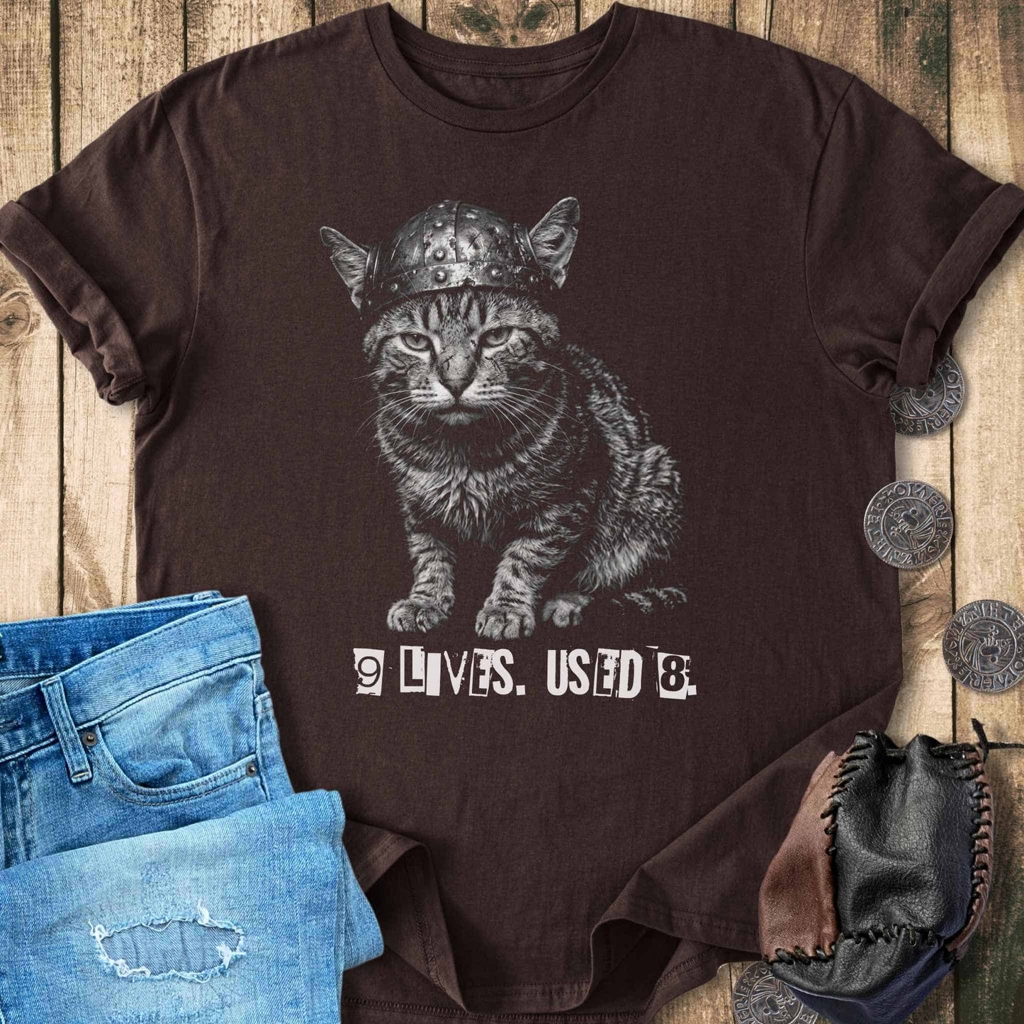 T-Shirt 9 Lives Used 8 - Ransome Note Viking Cat T-shirt Unisex Sizes S-2XL Funny Shirt Gift
