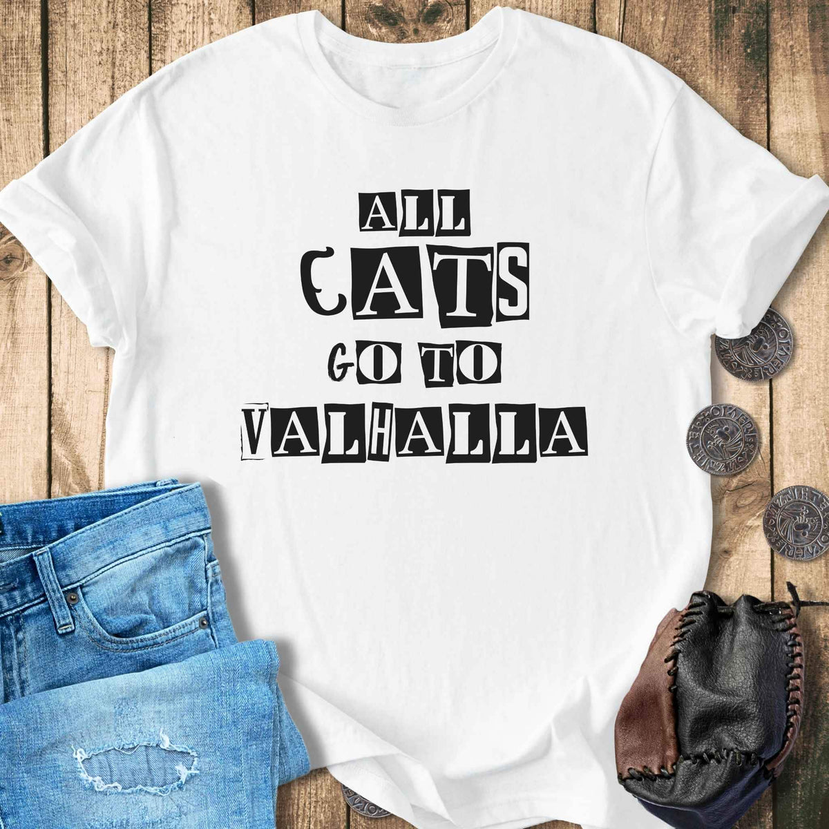 T-Shirt All Cats Go To Valhalla Viking T-Shirt Unisex Sizes S-2XL Funny Shirt Gift