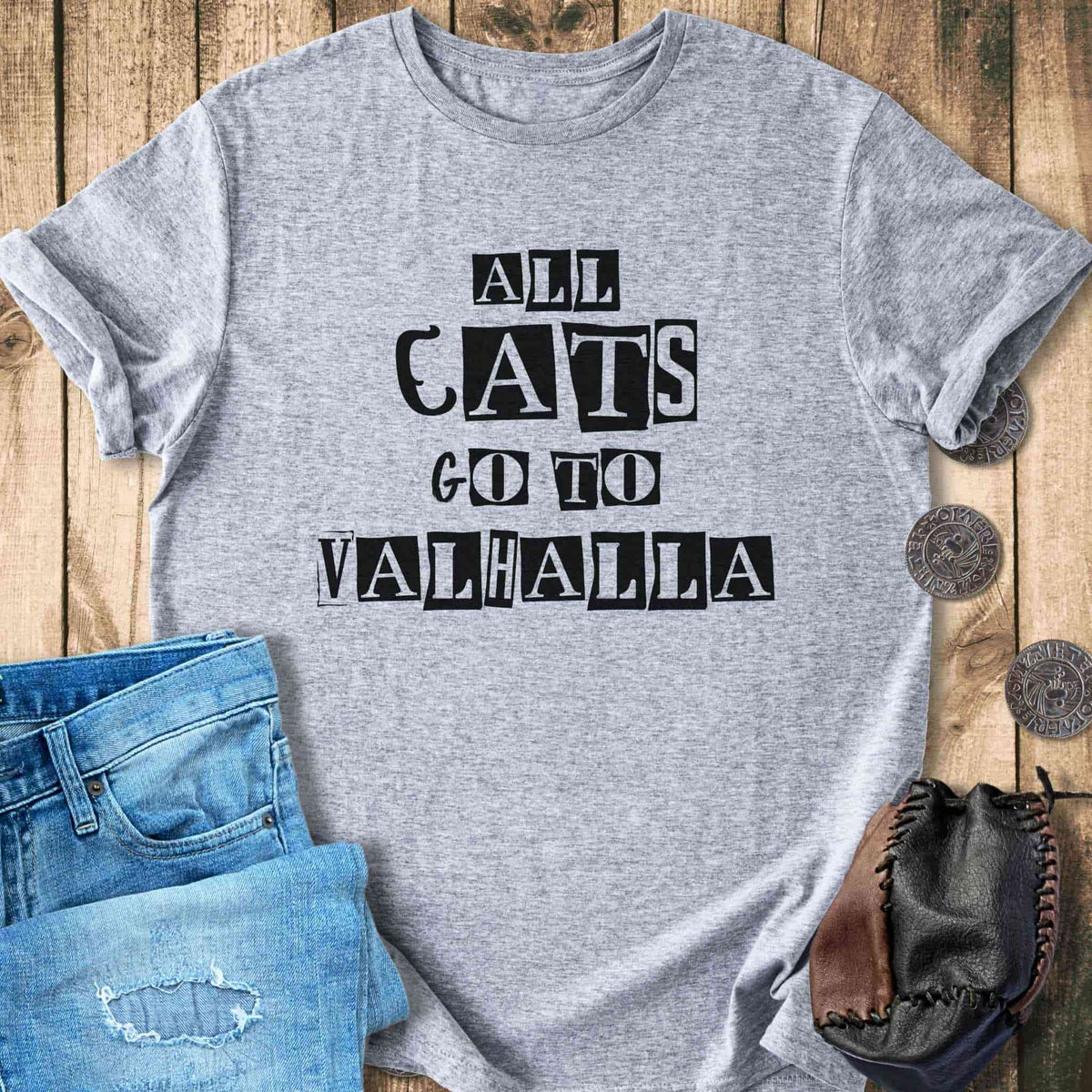 T-Shirt All Cats Go To Valhalla Viking T-Shirt Unisex Sizes S-2XL Funny Shirt Gift