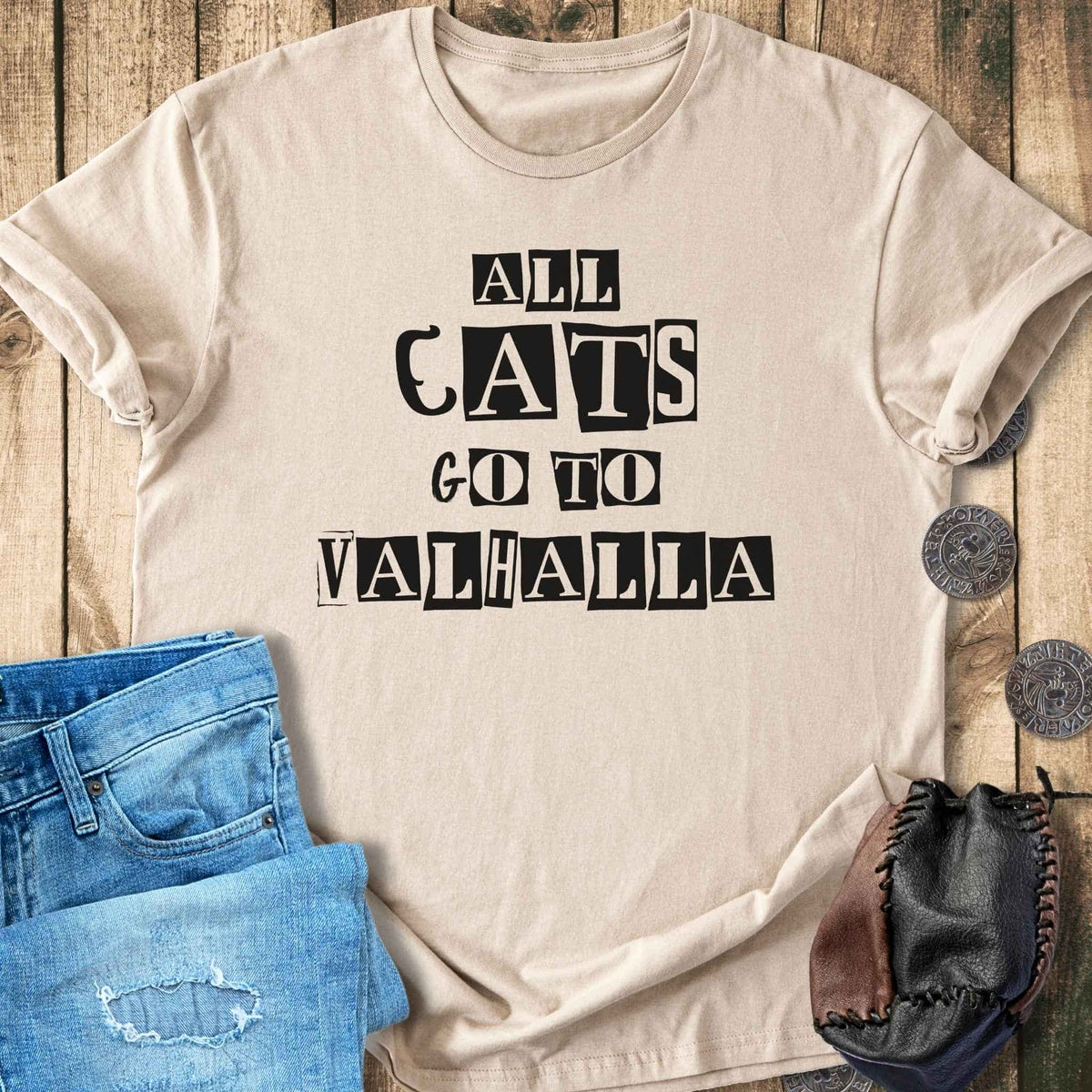 T-Shirt All Cats Go To Valhalla Viking T-Shirt Unisex Sizes S-2XL Funny Shirt Gift