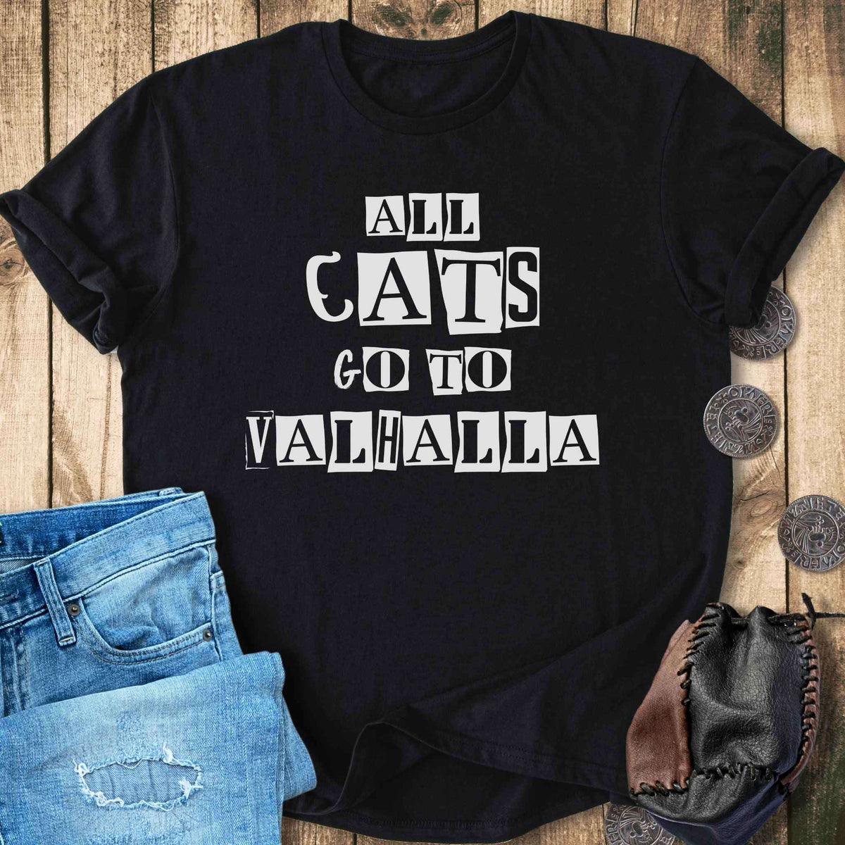 T-Shirt All Cats Go To Valhalla Viking T-Shirt Unisex Sizes S-2XL Funny Shirt Gift