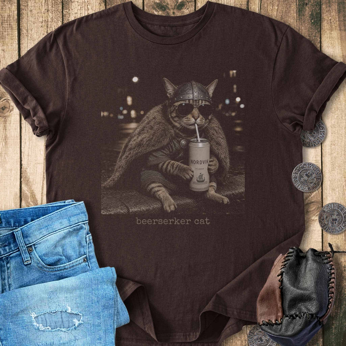 T-Shirt Beerserker Cat - Funny Beer Drinking Viking Cat T-shirt NEW! Unisex Sizes S-2XL Funny Shirt Gift