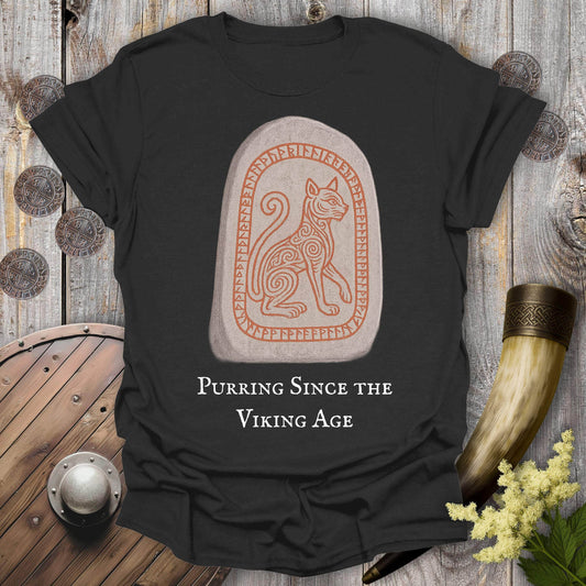 T-Shirt Black / S Purring Since the Viking Age Runestone Cat T-shirt