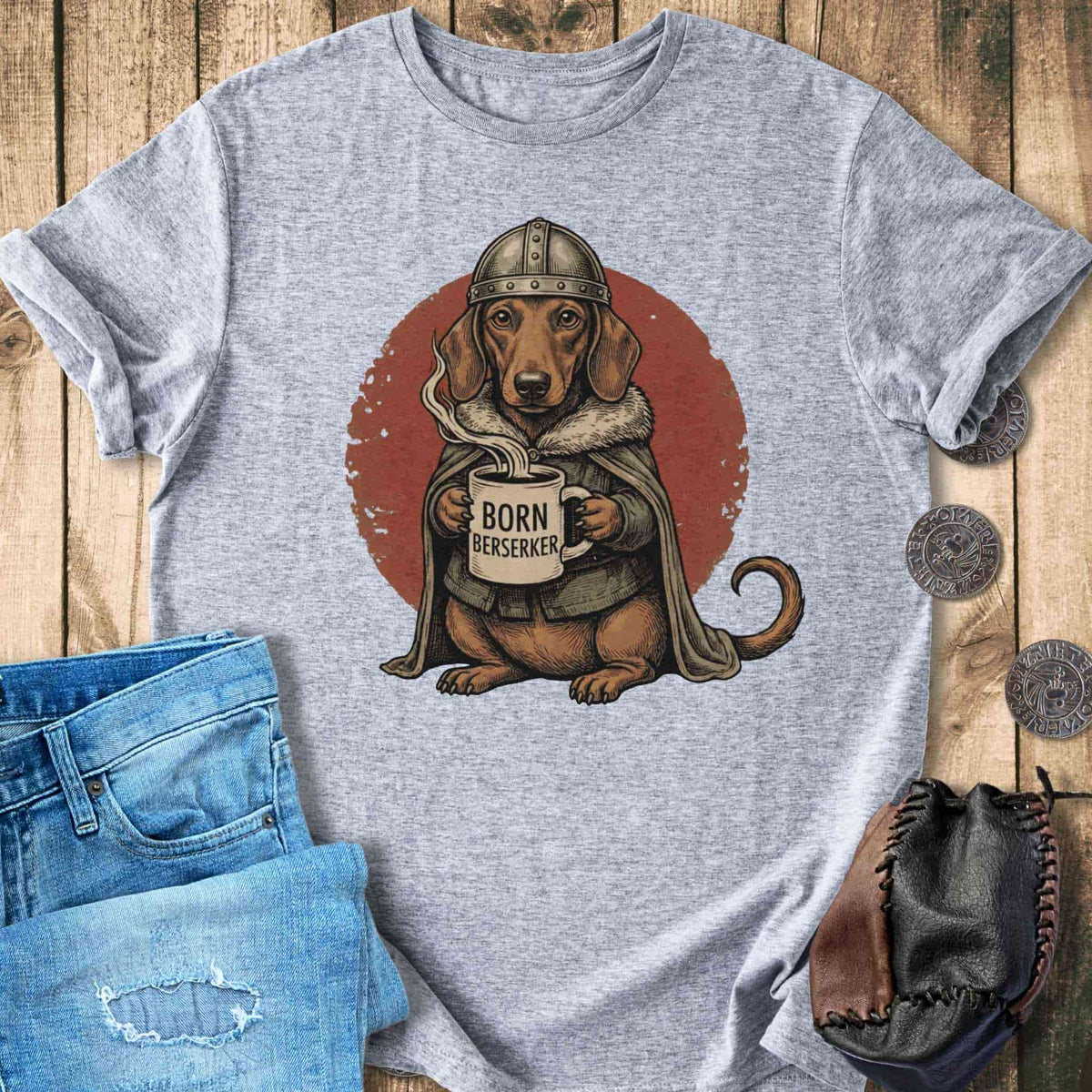 T-Shirt Born Berserker - Viking Dachshund Retro T-shirt Unisex Sizes S-2XL Funny Shirt Gift