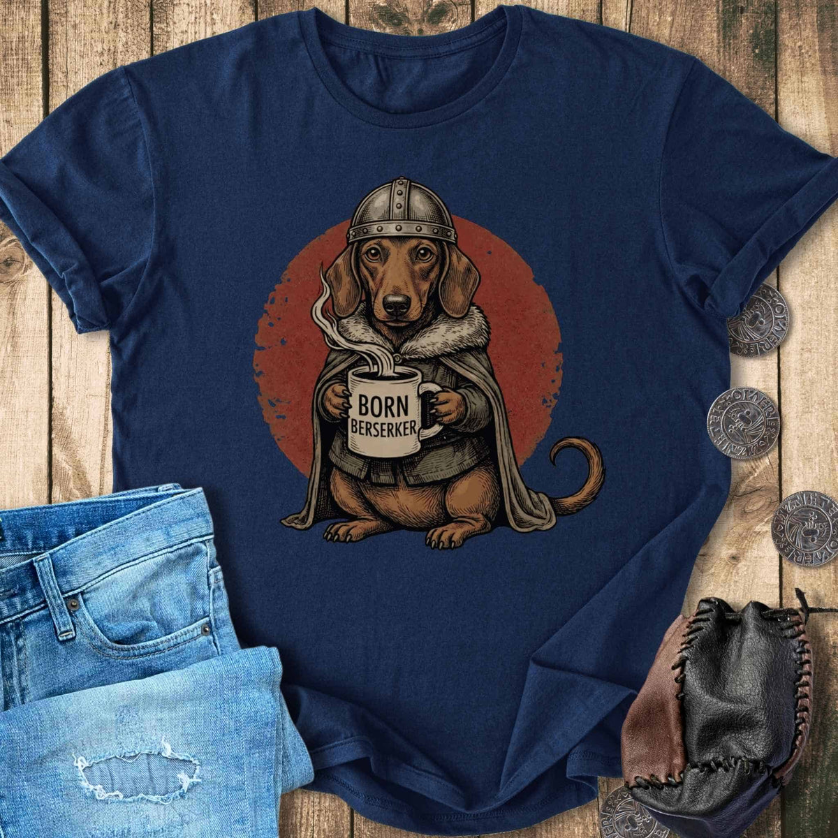 T-Shirt Born Berserker - Viking Dachshund Retro T-shirt Unisex Sizes S-2XL Funny Shirt Gift