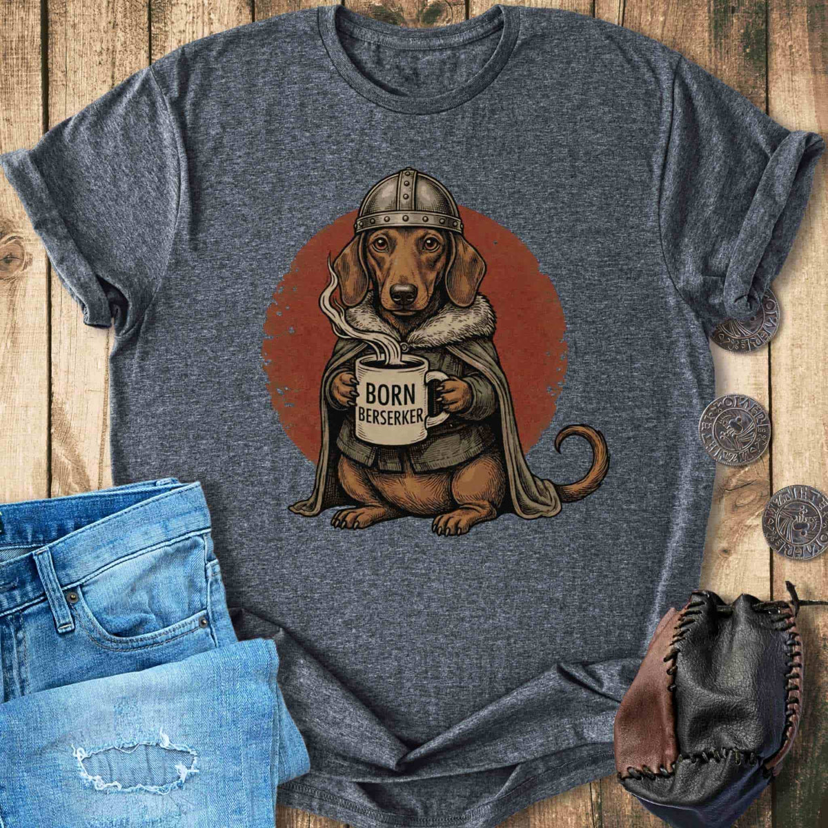 T-Shirt Born Berserker - Viking Dachshund Retro T-shirt Unisex Sizes S-2XL Funny Shirt Gift