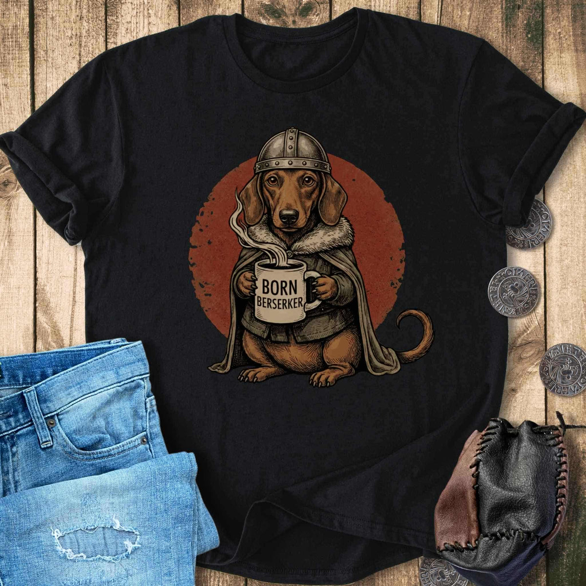 T-Shirt Born Berserker - Viking Dachshund Retro T-shirt Unisex Sizes S-2XL Funny Shirt Gift