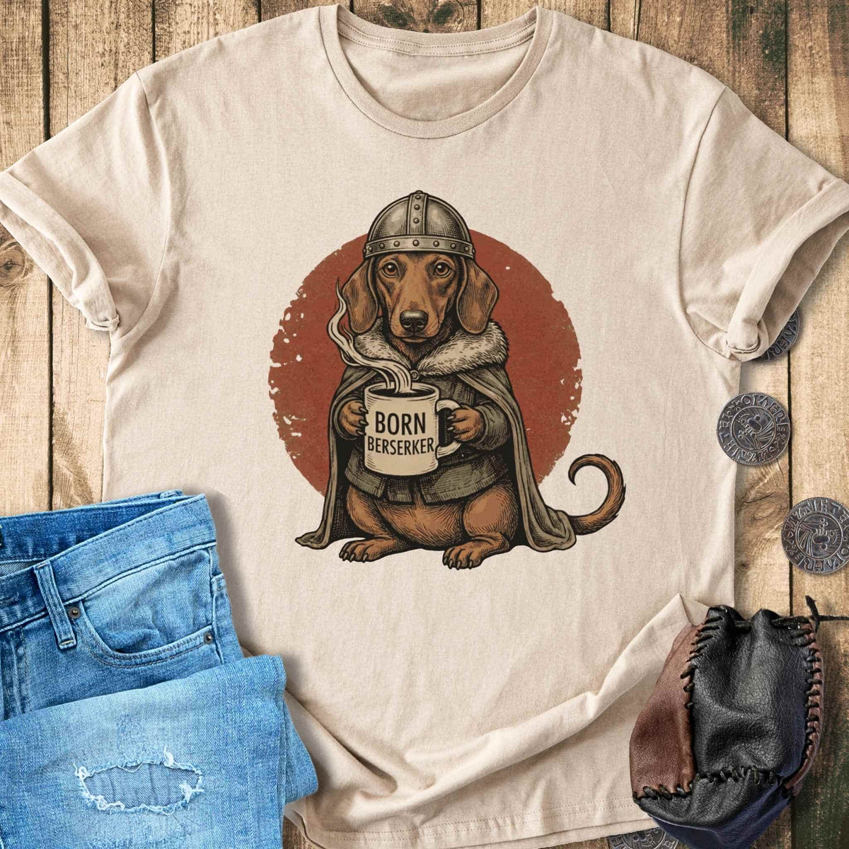 T-Shirt Born Berserker - Viking Dachshund Retro T-shirt Unisex Sizes S-2XL Funny Shirt Gift