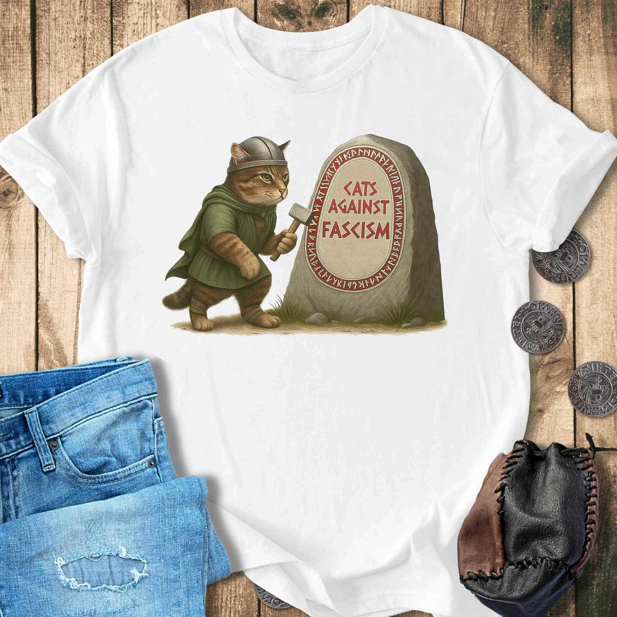 T-Shirt Cats Against Fascism - Viking Edition T-shirt Unisex Sizes S-2XL Funny Shirt Gift