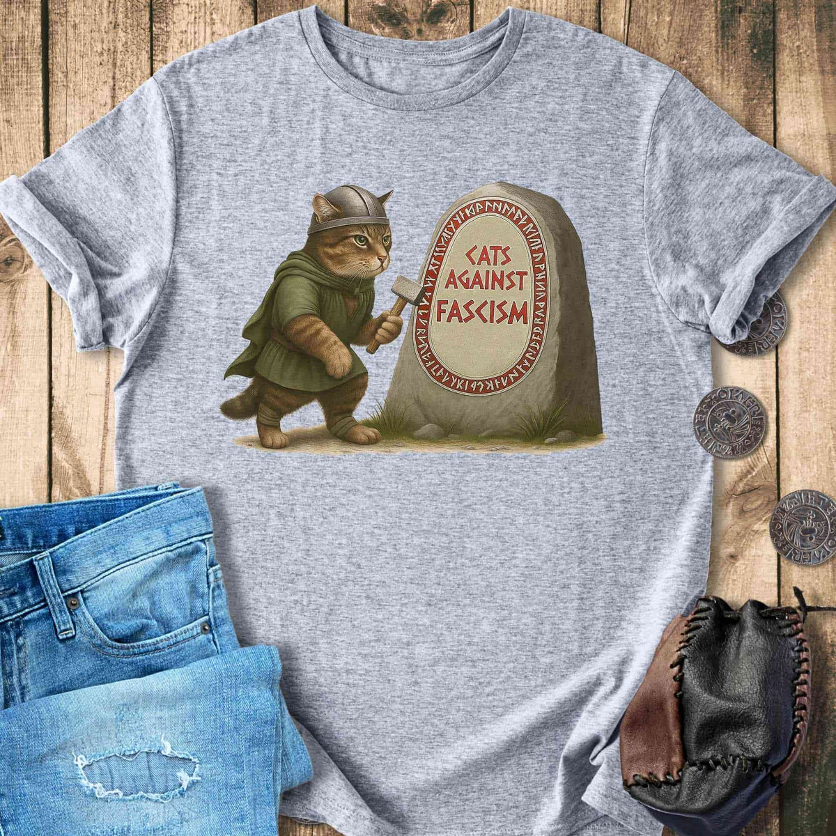 T-Shirt Cats Against Fascism - Viking Edition T-shirt Unisex Sizes S-2XL Funny Shirt Gift