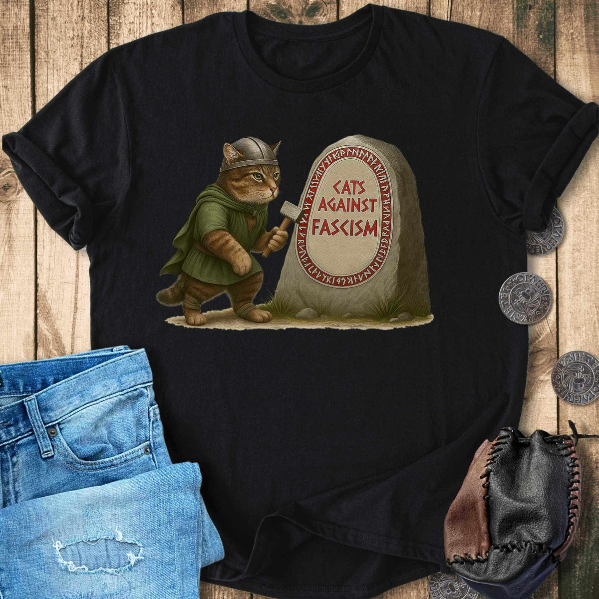 T-Shirt Cats Against Fascism - Viking Edition T-shirt Unisex Sizes S-2XL Funny Shirt Gift