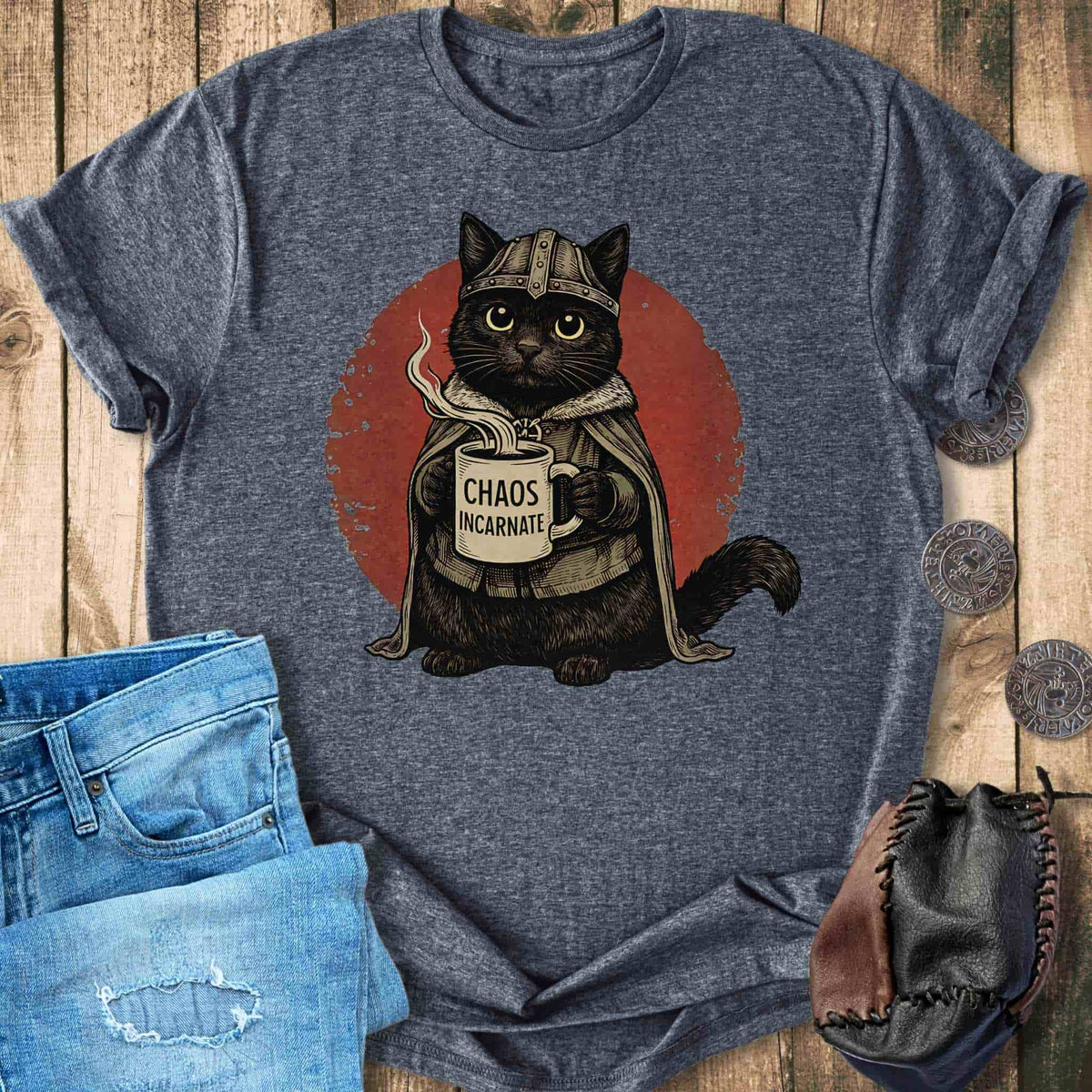T-Shirt Chaos Incarnate - Viking Black Cat Retro T-shirt Unisex Sizes S-2XL Funny Shirt Gift