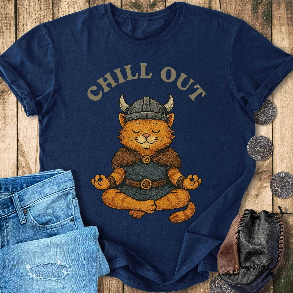 T-Shirt Chill Out - Viking Cat Meditation T-shirt Unisex Sizes S-2XL Funny Shirt Gift