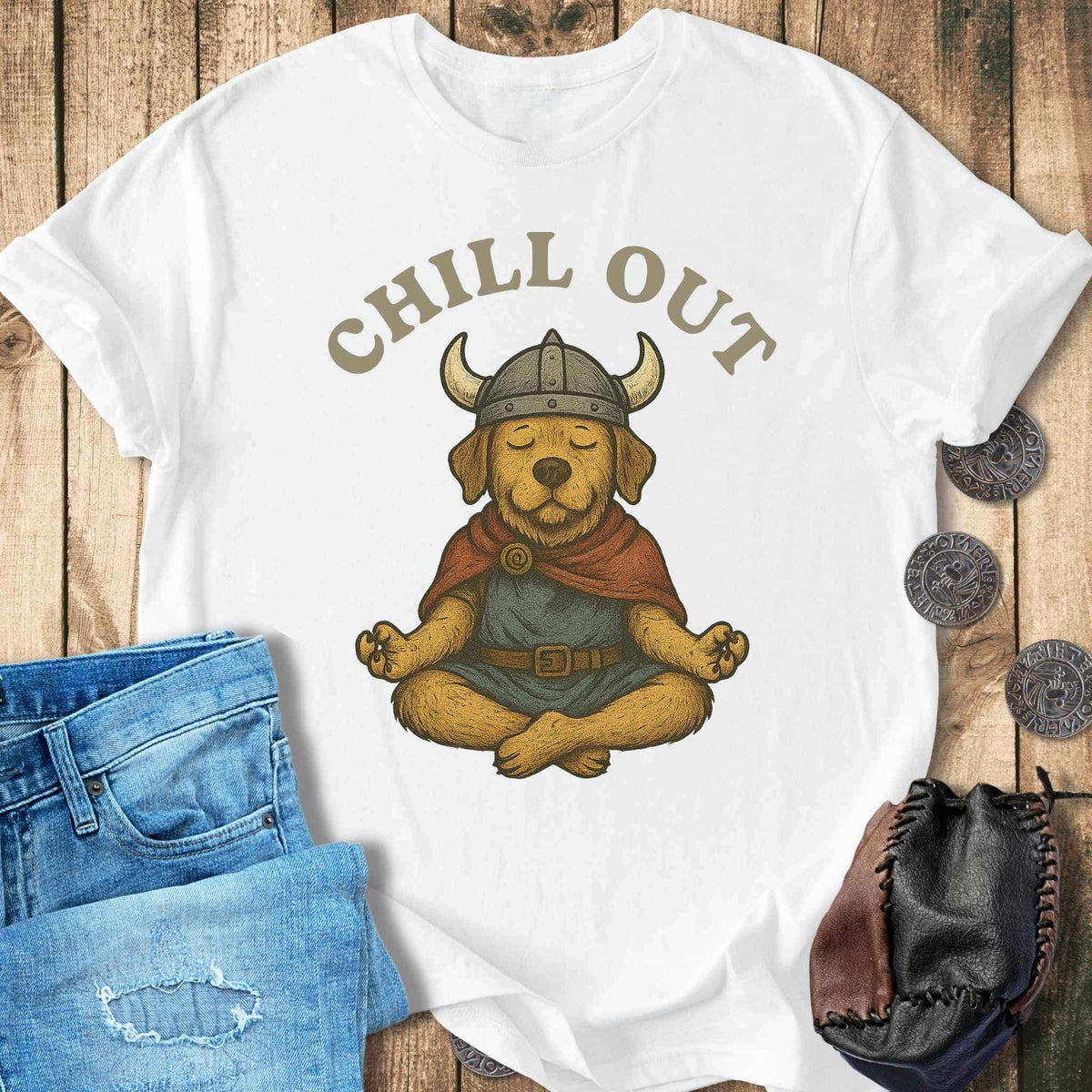 T-Shirt Chill Out - Viking Dog Meditation T-shirt Unisex Sizes S-2XL Funny Shirt Gift