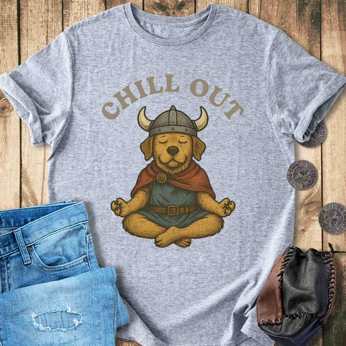 T-Shirt Chill Out - Viking Dog Meditation T-shirt Unisex Sizes S-2XL Funny Shirt Gift