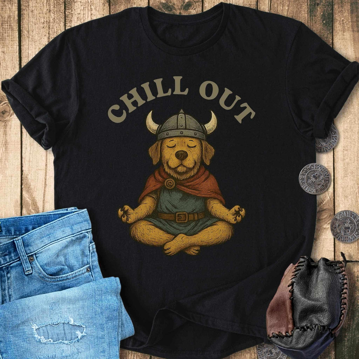T-Shirt Chill Out - Viking Dog Meditation T-shirt Unisex Sizes S-2XL Funny Shirt Gift